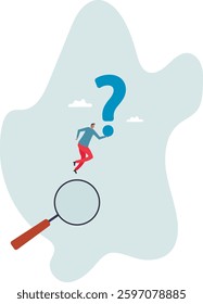 Problem analysis, analyze information to find solution or answer, solving problem or trouble, challenge to think overcome difficulty concept,character for design