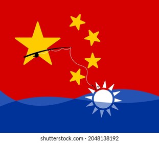 Das Problem zwischen China und Taiwan. Wirtschaftlicher Druck in den Beziehungen zweier chinesischer Länder. Vektorgrafik