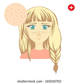 Problem blackhead treatment. Problem skin. Skin treatment. Problem blackhead image. Teenager girls with Problem blackhead. Care and cleaning of the face. Eps 8