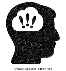 Problem Brainstorm grainy textured icon for overlay watermark stamps. Flat symbol with dust texture. Dotted vector black ink rubber seal stamp with grunge design on a white background.