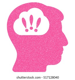 Problem Brainstorm grainy textured icon for overlay watermark stamps. Flat symbol with dirty texture. Dotted vector pink ink rubber seal stamp with grunge design on a white background.