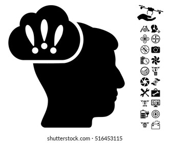 Problem Brainstorm icon with bonus nanocopter tools design elements. Vector illustration style is flat iconic symbols on white background.