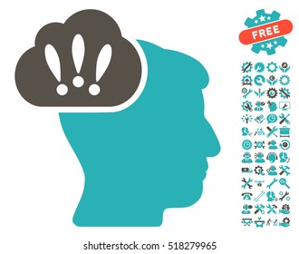 Problem Brainstorm icon with bonus options pictograms. Vector illustration style is flat iconic grey and cyan symbols on white background.