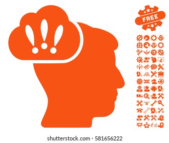 Problem Brainstorm icon with bonus options pictograph collection. Vector illustration style is flat iconic orange symbols on white background.