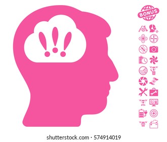 Problem Brainstorm icon with bonus quadrocopter service pictograms. Vector illustration style is flat iconic symbols on white background.