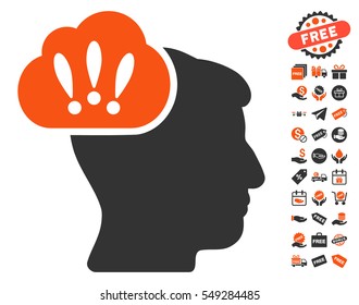 Problem Brainstorm icon with free bonus pictograms. Vector illustration style is flat iconic symbols, orange and gray colors, white background.