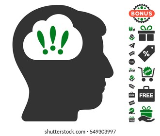 Problem Brainstorm icon with free bonus pictograms. Vector illustration style is flat iconic symbols, green and gray colors, white background.