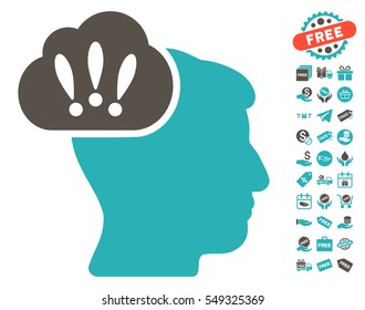 Problem Brainstorm icon with free bonus symbols. Vector illustration style is flat iconic symbols, grey and cyan colors, white background.
