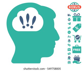 Problem Brainstorm icon with free bonus images. Vector illustration style is flat iconic symbols, cobalt and cyan colors, white background.