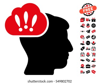 Problem Brainstorm icon with free bonus images. Vector illustration style is flat iconic symbols, intensive red and black colors, white background.