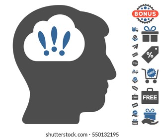 Problem Brainstorm icon with free bonus graphic icons. Vector illustration style is flat iconic symbols, cobalt and gray colors, white background.