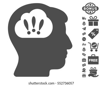 Problem Brainstorm icon with free bonus design elements. Vector illustration style is flat iconic symbols, gray color, white background.