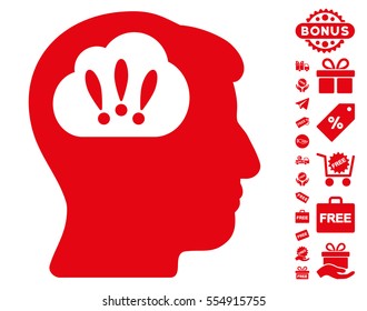 Problem Brainstorm icon with free bonus pictograms. Vector illustration style is flat iconic symbols, red color, white background.