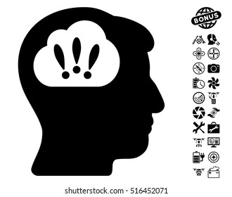 Problem Brainstorm pictograph with bonus aircopter tools icon set. Vector illustration style is flat iconic symbols on white background.