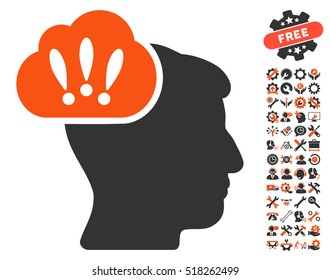 Problem Brainstorm pictograph with bonus configuration pictures. Vector illustration style is flat iconic orange and gray symbols on white background.