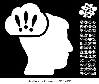 Problem Brainstorm pictograph with bonus options icon set. Vector illustration style is flat iconic white symbols on black background.