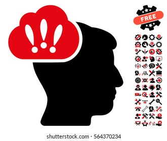 Problem Brainstorm pictograph with bonus options icon set. Vector illustration style is flat iconic intensive red and black symbols on white background.