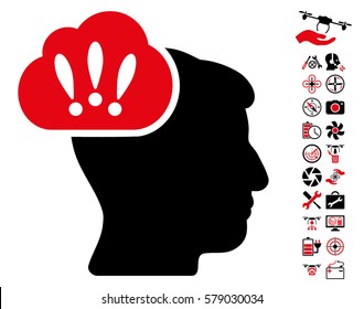 Problem Brainstorm pictograph with bonus quad copter tools pictograph collection. Vector illustration style is flat iconic intensive red and black symbols on white background.