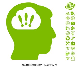 Problem Brainstorm pictograph with bonus quadrocopter tools pictures. Vector illustration style is flat iconic symbols on white background.