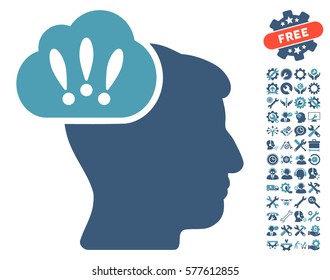 Problem Brainstorm pictograph with bonus service icon set. Vector illustration style is flat iconic cyan and blue symbols on white background.