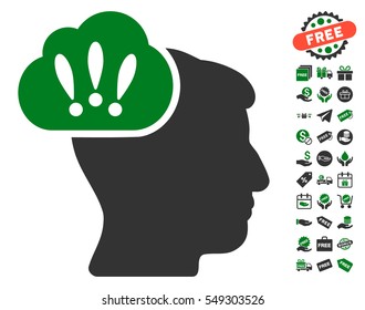 Problem Brainstorm pictograph with free bonus icon set. Vector illustration style is flat iconic symbols, green and gray colors, white background.