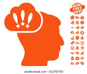 Problem Brainstorm pictograph with free bonus clip art. Vector illustration style is flat iconic symbols, orange color, white background.