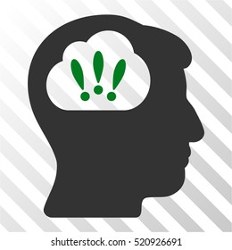 Problem Brainstorm vector pictogram. Illustration style is flat iconic bicolor green and gray symbol on a hatched transparent background.