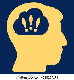 Problem Brainstorm vector pictogram. Style is flat graphic symbol, yellow color, blue background.