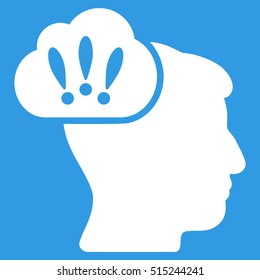 Problem Brainstorm vector pictogram. Style is flat graphic symbol, white color, blue background.