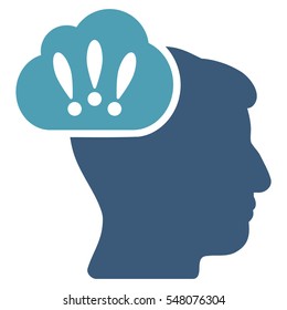 Problem Brainstorm vector pictogram. Style is flat graphic bicolor symbol, cyan and blue colors, white background.