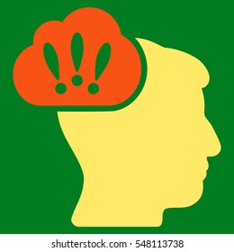 Problem Brainstorm vector pictogram. Style is flat graphic bicolor symbol, orange and yellow colors, green background.