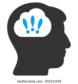 Problem Brainstorm vector pictograph. Style is flat graphic bicolor symbol, blue and gray colors, white background.