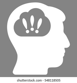 Problem Brainstorm vector pictograph. Style is flat graphic symbol, white color, gray background.