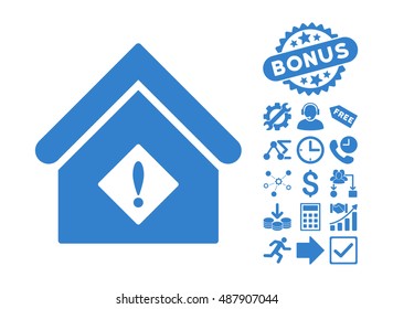Problem Building icon with bonus design elements. Vector illustration style is flat iconic symbols, cobalt color, white background.