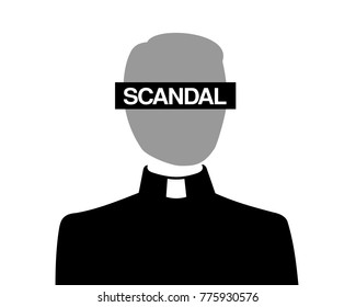 Problem of catholic christian church - priest is acussed because of inappropriate and improper scandal and scandalous behavior. allegation, investigation, conviction of clergyman. Vector illustration