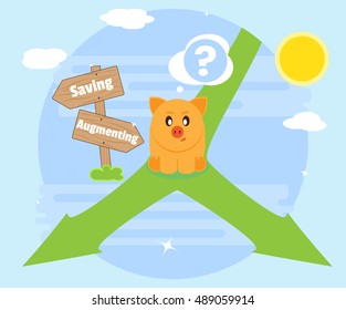 Problem of choice. Way savings. Way augmentation wealth. Flat style, vector