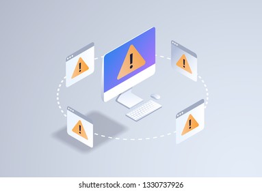 Problem Computer Application Software Error Concept 3d Isometric Technology Exclamation Mark Icon Pc Monitor Screen Alert Warning Notification Horizontal