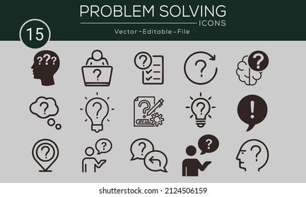 Problem concept icons set. Contains such icons problem solving, depression, analyze, solution and more, can be used for web and apps. Vector available.