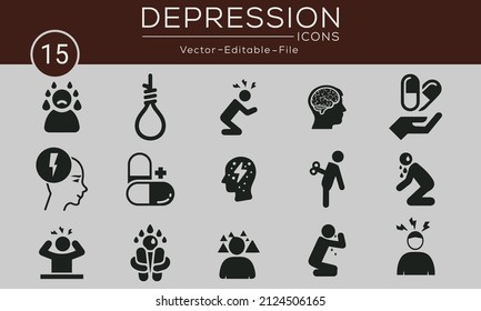 Problem concept icons set. Contains such icons problem solving, depression, analyze, solution and more, can be used for web and apps. Vector available.