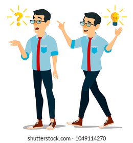 Problem Concept Vector. Thinking Man. Problem Solving. Question Mark, Light Bulb. Creative Project Idea. Issue, Trouble. Isolated Flat Cartoon Illustration