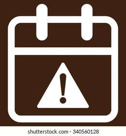 Problem Date vector icon. Style is flat symbol, white color, rounded angles, brown background.
