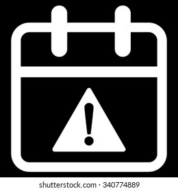 Problem Date vector icon. Style is flat symbol, white color, rounded angles, black background.