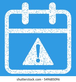 Problem Day grainy textured icon for overlay watermark stamps. Flat symbol with scratched texture. Dotted vector white ink rubber seal stamp with grunge design on a blue background.