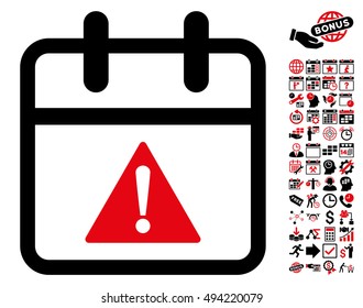 Problem Day icon with bonus calendar and time management icon set. Vector illustration style is flat iconic bicolor symbols, intensive red and black colors, white background.