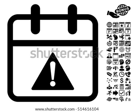 Problem Day pictograph with bonus calendar and time management pictograph collection. Vector illustration style is flat iconic symbols, black color, white background.