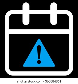 Problem Day vector icon. Style is bicolor flat symbol, blue and white colors, rounded angles, black background.