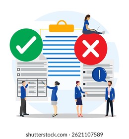 Problem and decision making concept. Business team chooses the option between yes and no on work. 