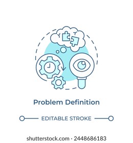 Problem definition soft blue concept icon. Hackathon challenge. Understanding issue. Round shape line illustration. Abstract idea. Graphic design. Easy to use in promotional materials