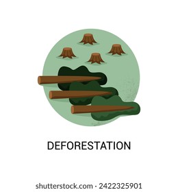 Problem of deforestation round vector illustration.