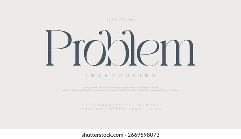 Problema Elegante incrível alfabeto letras fonte e número. fonte única serif. Clássico Lettering minimal Fashion Designs. Fontes tipográficas normais maiúsculas e minúsculas. ilustração vetorial
